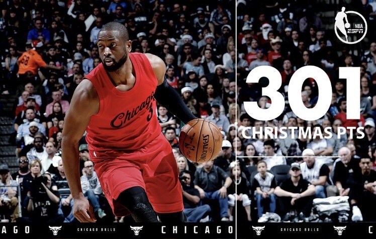 Wade là cầu thủ còn thi đấu ghi được nhiều điểm nhất (cùng James) ngày Giáng sinh