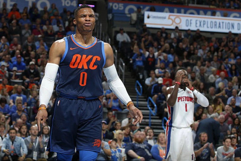 Russell Westbrook và các đồng đội bại trận trước Detroit Pistons.