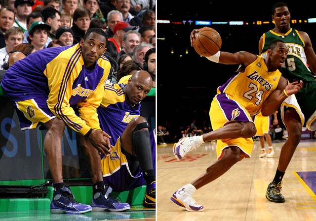 Các mẫu PE mới của Huarache 2K4 trên chân của Kobe Bryant.