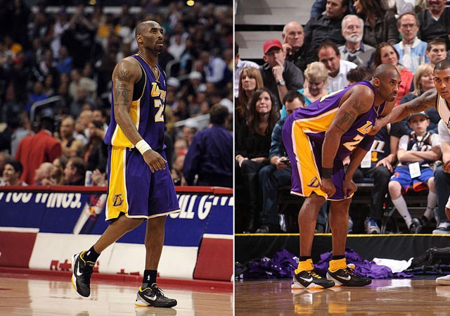 Kobe Bryant trên chân 2 bộ đệm khác nhau với Attack Fast (trái) và Attack Strong (phải).