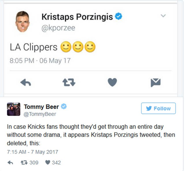 Thông điệp gây sốc của Kristaps Porzingis trên Twitter