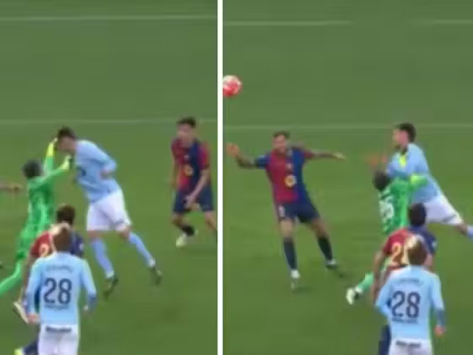 Tình huống Szczesny va chạm với Mingueza trong vòng cấm của Barca